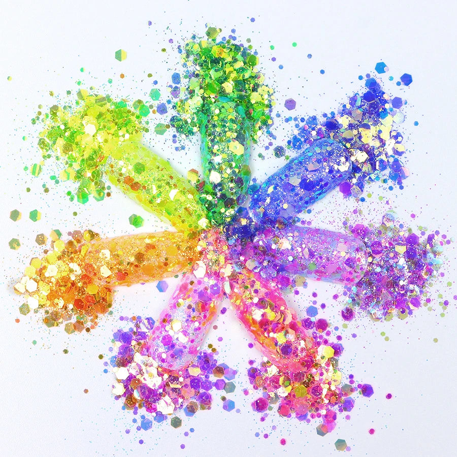 35 Colors Chameleon Crystal Neon Fluorescent Rainbow Iridescent Chunky Glitter Resin Craft for Nail Art