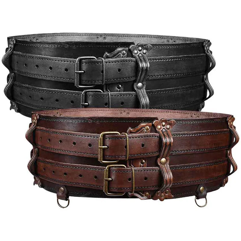 Medieval Belt Leather Waist Accessory  Double Strap Waistband Steampunk Sash for Men Women