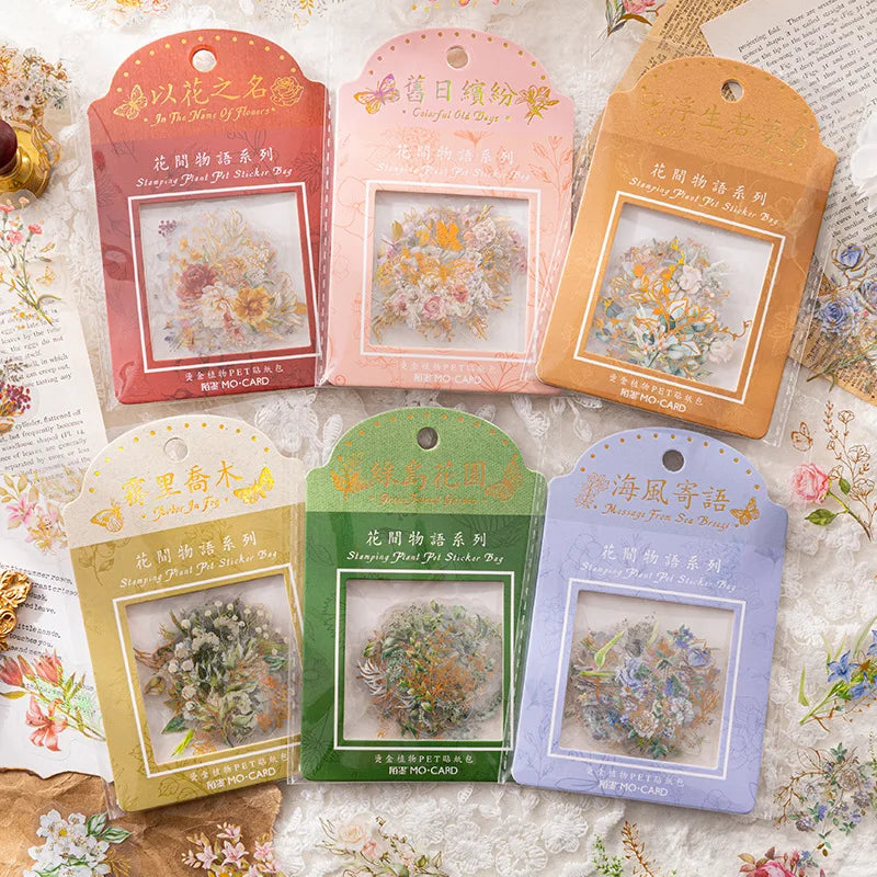 30Pieces/Pack Sticker Package Flower Room Season Pet Gilding Vintage Plant Flower Journal Decoration Collage 6 Style
