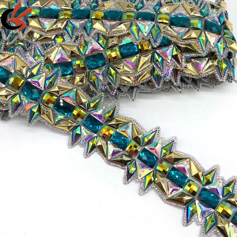 Large Size Colorful AB Gems Iron-On Hot Fix Rhinestone Trimming Applique for Shoes Garments Bags-for Carnival Crafts