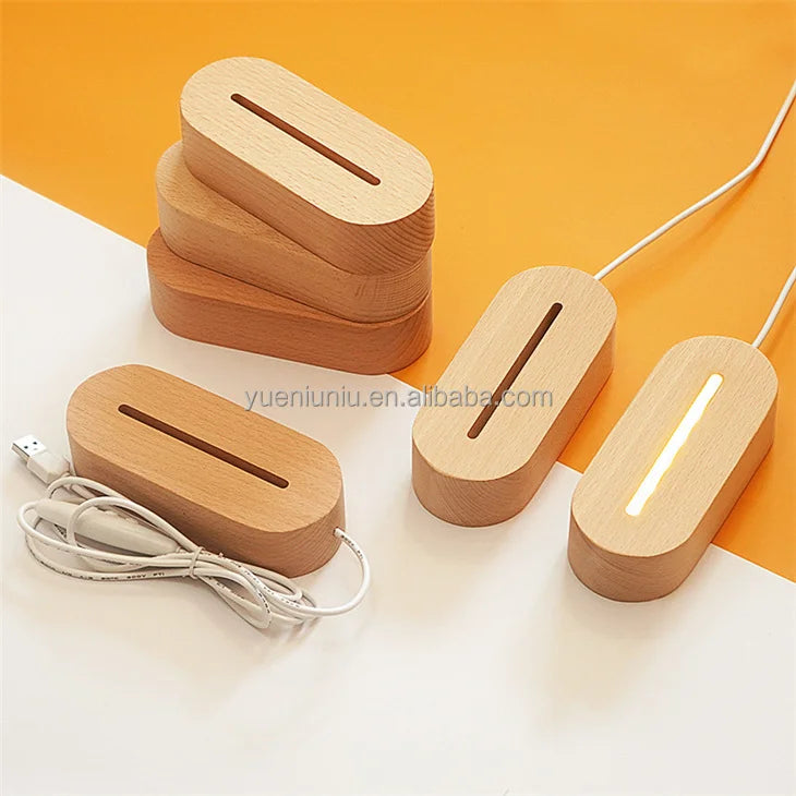 Yueniuniucreative Solid Luminous Usb Switch Night Light Base 3d Acrylic Lamp Led Light Bases for Decoration Led Wooden Base W