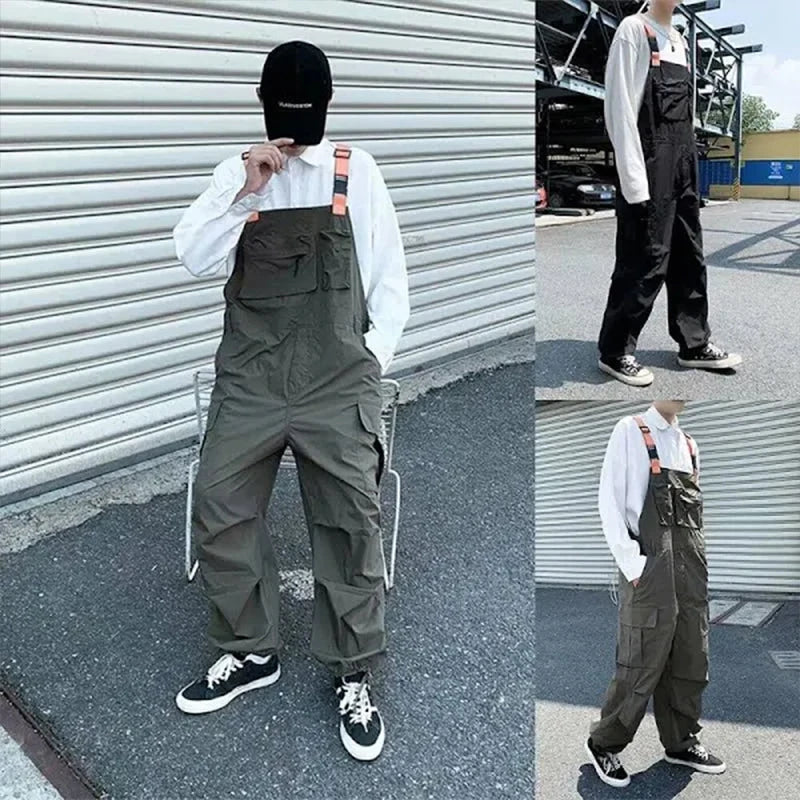 Men's Pants Relaxed Strap-Pocket Cargo Pants Men-Multiple Pockets Casual Work Overalls Dungarees Bib Pants Jumpsuit