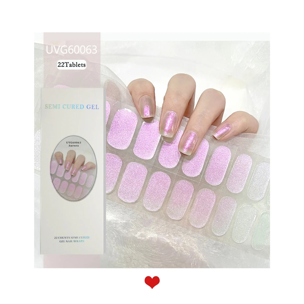 Custom 3D Korean Style New Gel Nail Sticker UV Gel Nail Wraps Semi-Cured Paper Decals for DIY