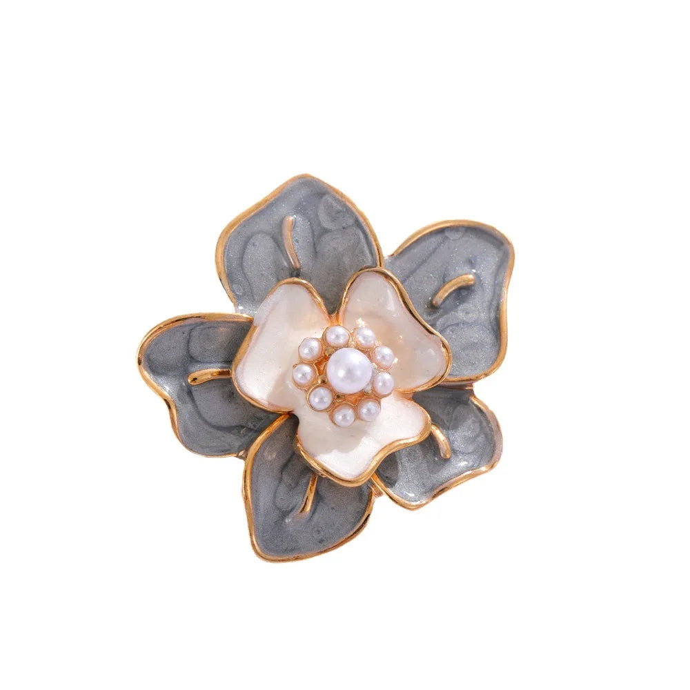 DRAL1093 Fashion Retro Style Small Fragrant Pearl Brooch Niche Drop Oil Painted Flower Pin Accessories