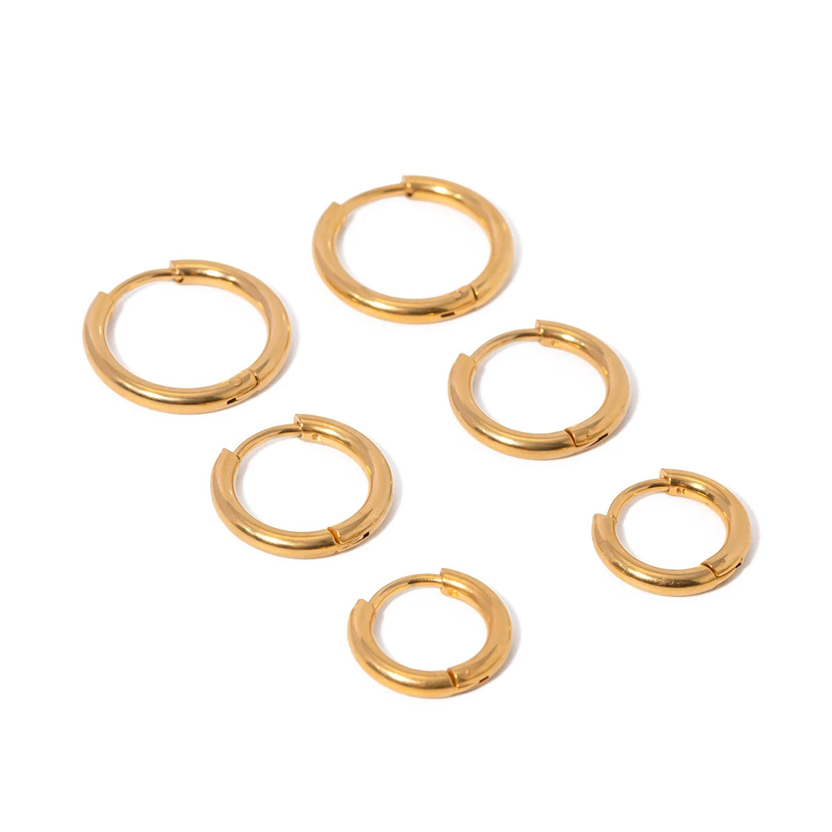 J&D 18K Gold Waterproof Stainless Steel Jewelry Minimalist Simple 2mm Gauge Hoop Huggie Earring Set