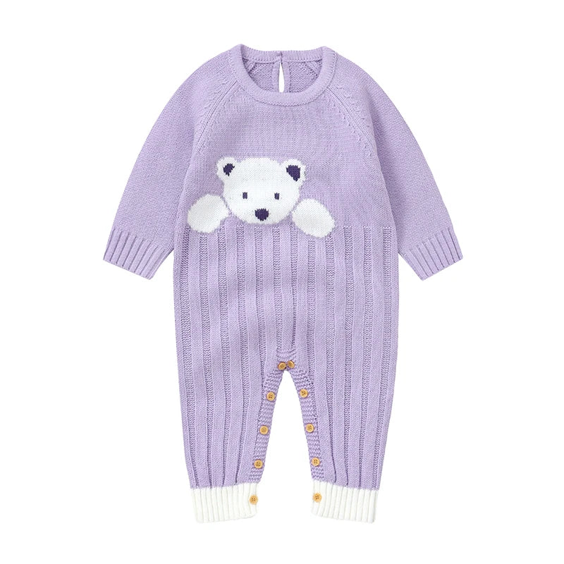 Mimixiong Top Ranking Toddler Clothing Long Sleeve Jumpsuit Cartoon Bear Pattern Newborn Baby Knitted Romper Unisex Onesies