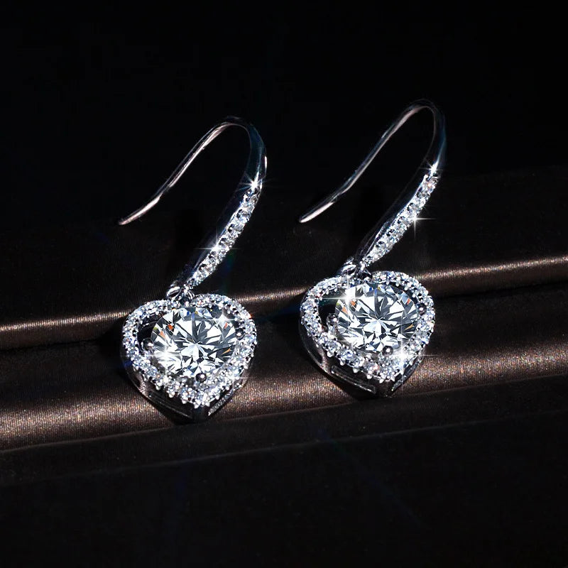 Wholesale Heart  VVS1 D Color 1 Karat Moissanite Pendant Earrings for Women Engagement Wedding Jewelry