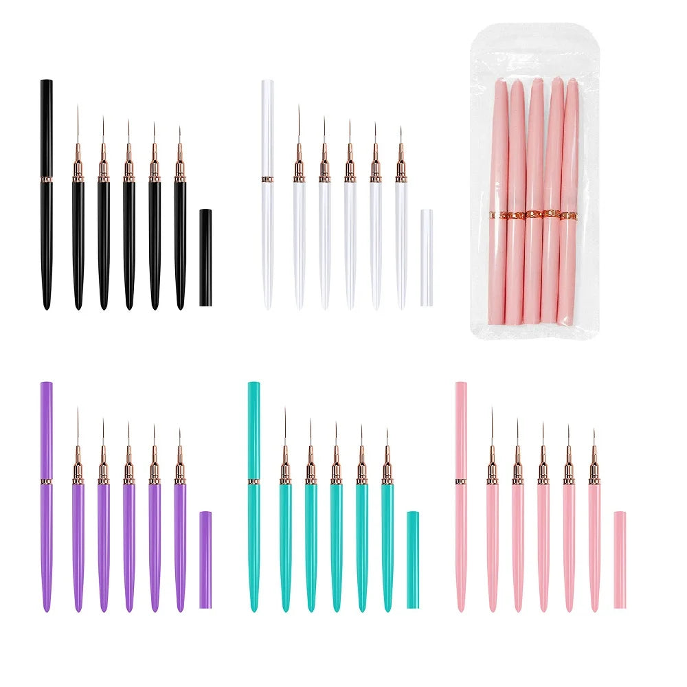 5pcs/set Nail Liners Brush 7/9/11/15/25MM UV Gel Nail Pen Kits French Stripe Line Painting Drawing Manicure Tools Nail Suppli