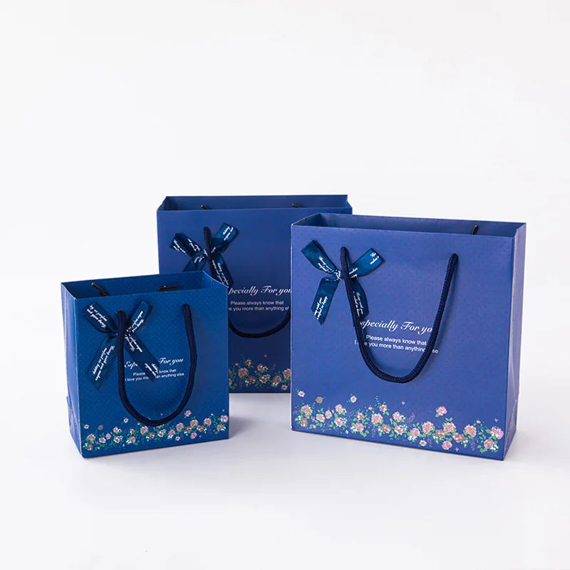 Clothing Packing Bag Blue Gift Bag Floral Gift Return Paper Bag