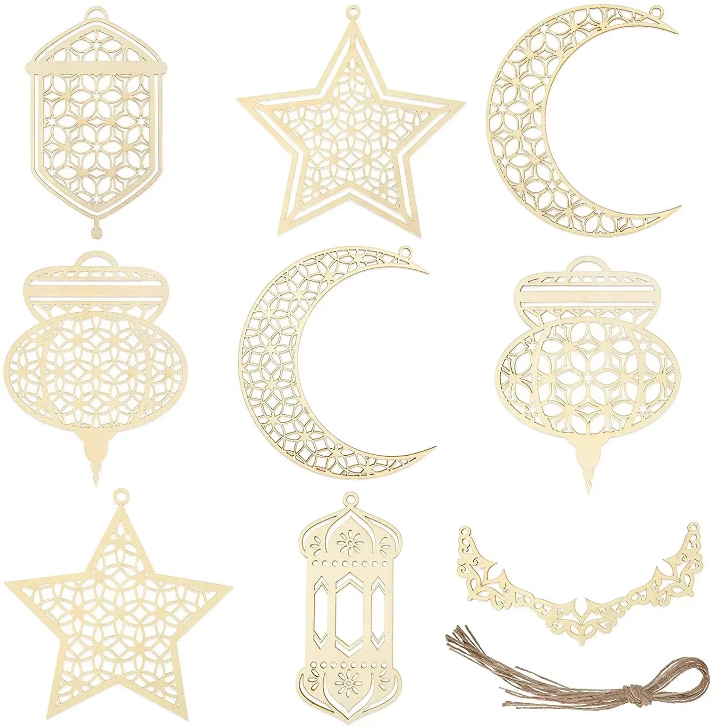 Tailai Polished Wooden Art Craft Pendant Muslim Decoration for Ramadan Eid Party Home Lantern Ornament Decorations Supplies