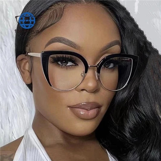 Teenyoun Retro Cat Eye Flat Mirror Half Frame Large Frame Trendy Round Frame Anti Blue Light Glasses 2024 Wholesale