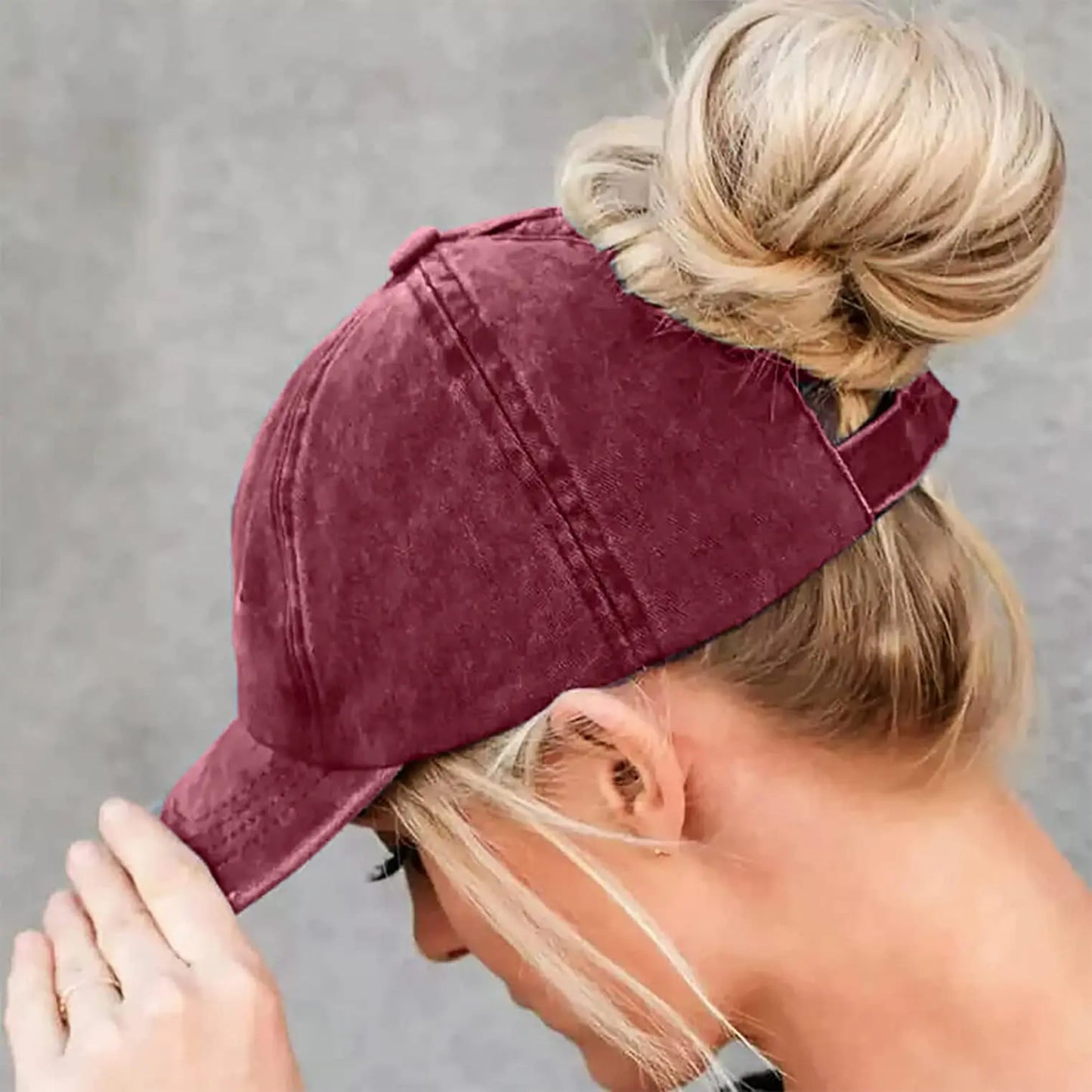 Women's Vintage Washed Distressed 6-Panel Baseball Cap High Ponytail Hole Dad Hat-Sporty Image Formal 100% Cotton Common Fabr