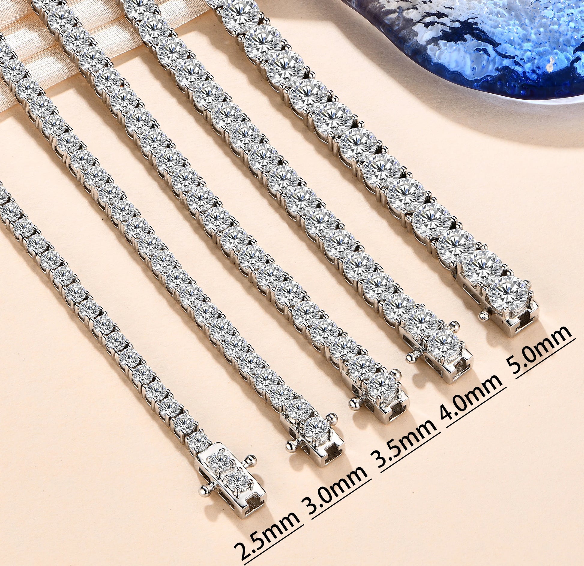 Attagems 2.5-5.0mm D Color 925 Sterling Silver Tennis Bracelet Moissanite Chain Bracelet for Christmas Gift