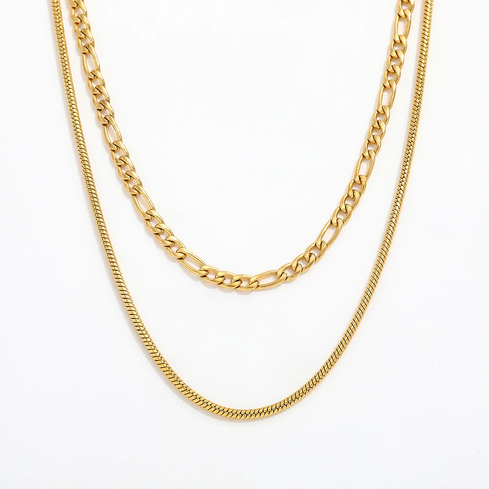 Fenny Ready to Ship Simple Versatile Double Layer Basic Chain Necklace High Quality Stainless Steel Jewelry Wholesale