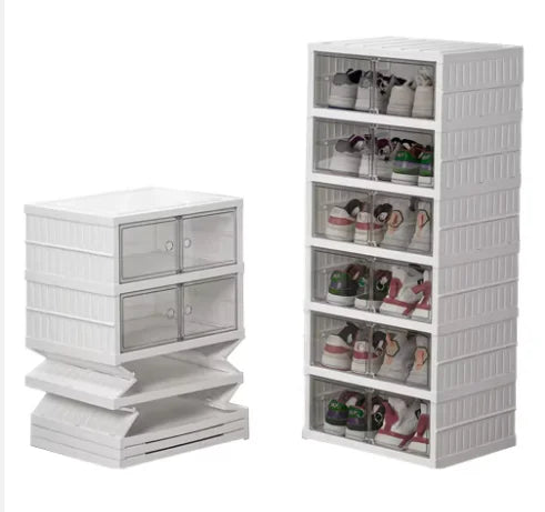 Clear Plastic Foldable Shoe Box Organizer Stackable Shoe Containers Closet Use Clothing Storage PET Material Minimalist Style