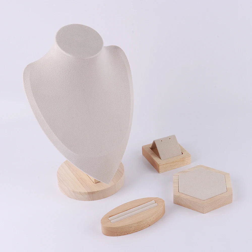 Luxury Solid Wooden Velvet Rings Earrings Pendant Display Stand Multi-designs Jewelry Counter Set Display Props