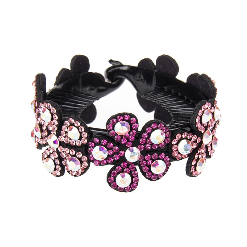 Women Hair Accessories Korean Flower Crystal Rhinestone Hair Claws for Women Crab Ponytail Holder Hairpins