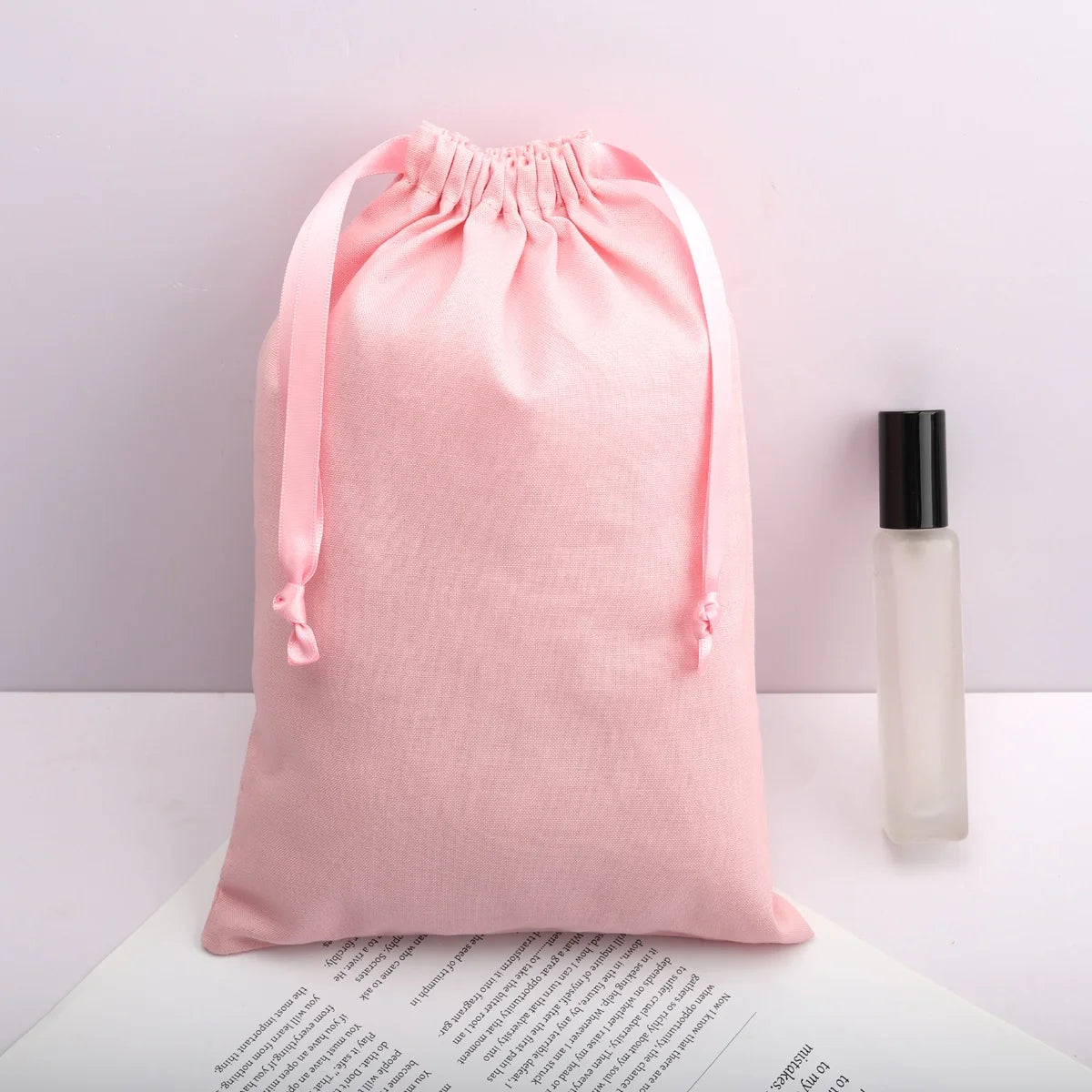 Reusable Pink 100% Linen Drawstring Bag for Perfume & Skin Care Eco-Friendly Wedding Favor Gift Cosmetic Dust Pouch