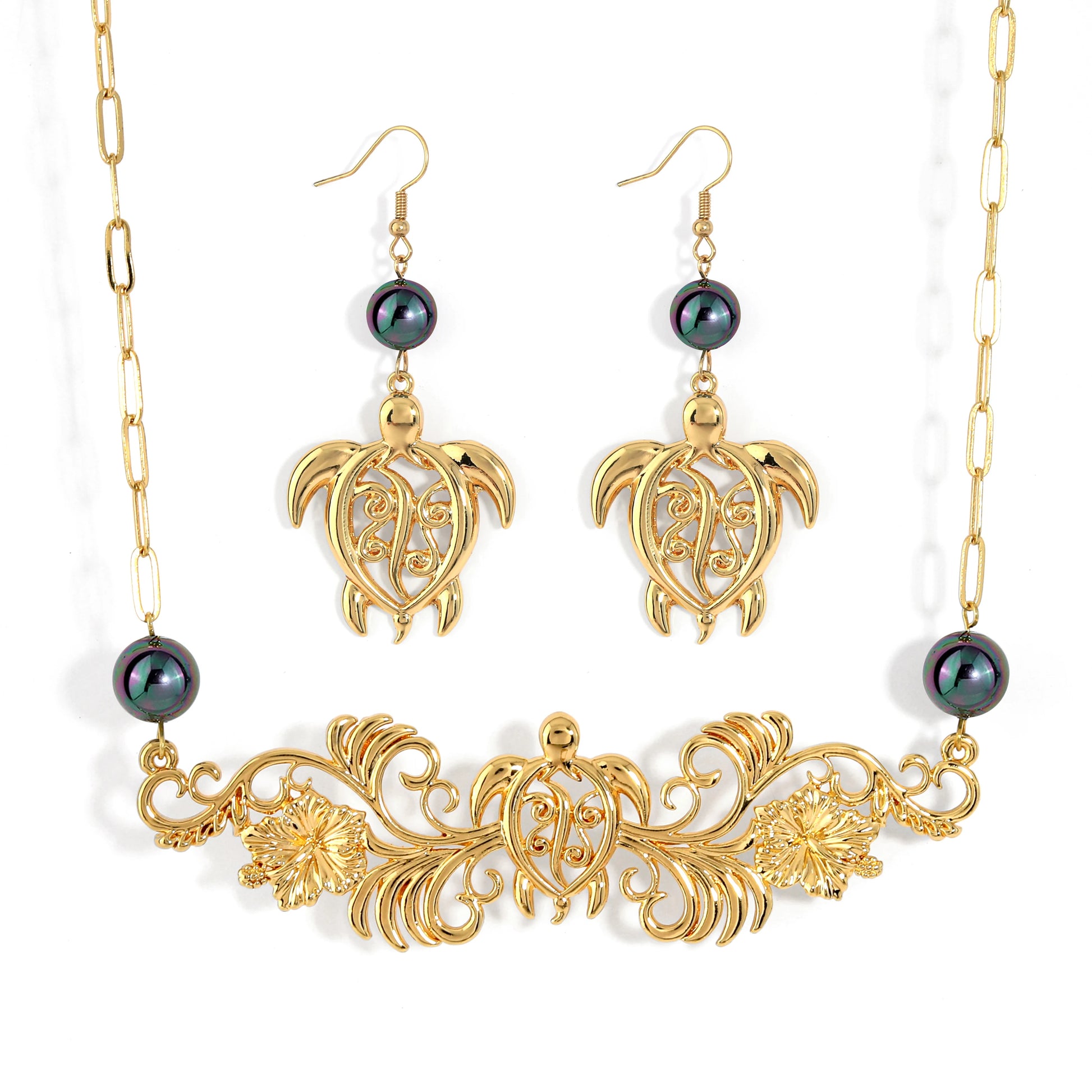 Hawaiian Jewelry Wholesale Hot Hawaiian Gold Plated Turtle Shell Pearl Set  Alloy Necklace Sets for Women Girls Gift