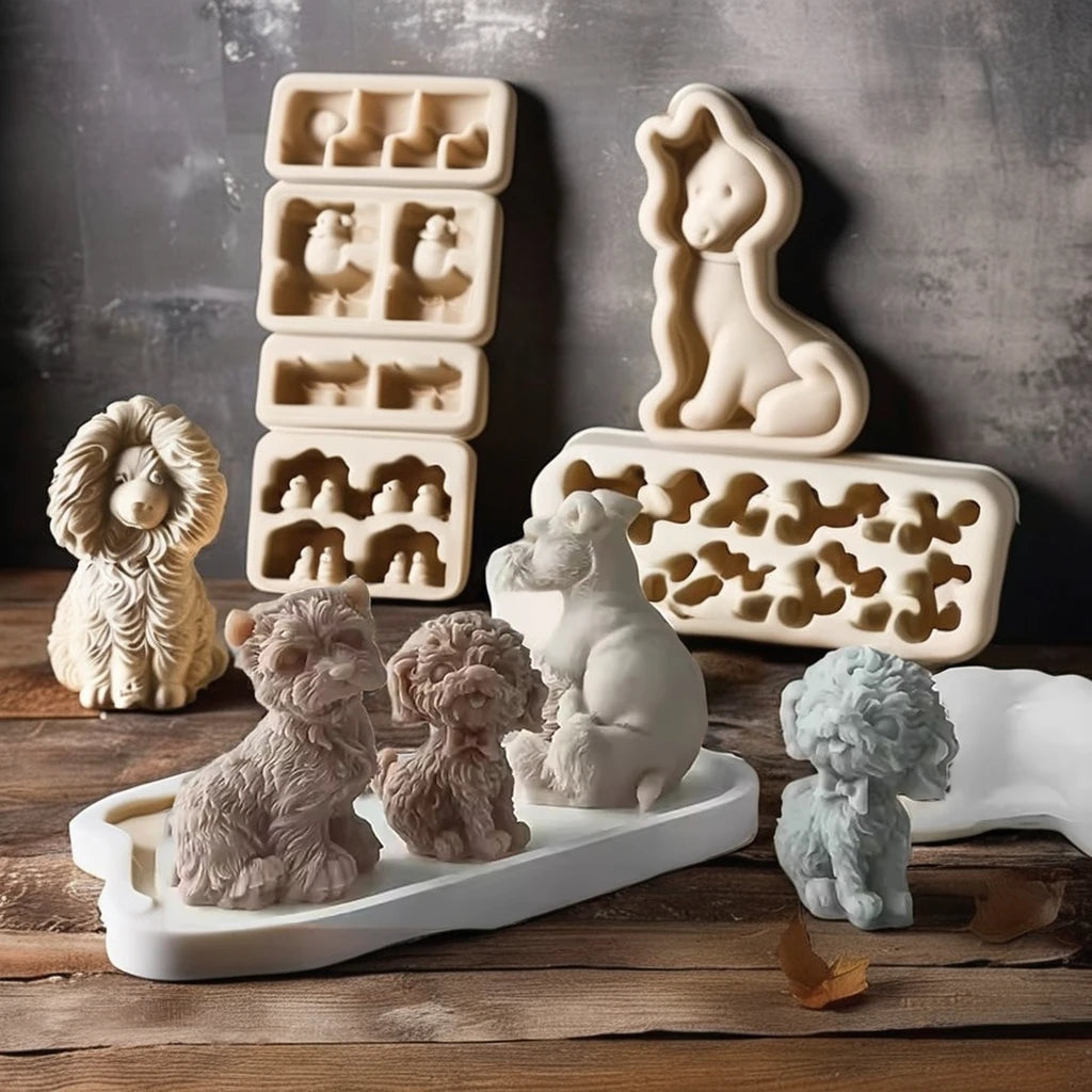 Cute Puppy Aromatherapy Candle Silicone Mold Diy Animal Teddy Dog Candle Plaster Drip Ornaments