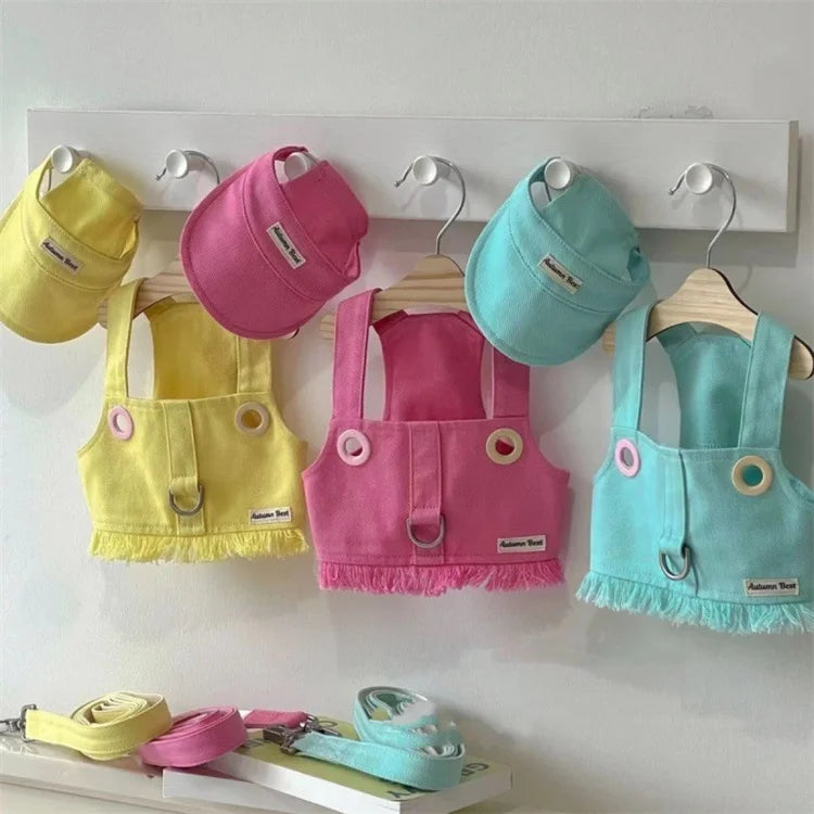 Candy Color Fringe Luxury Spring Autumn Dog Clothing Dog Denim Harness Set