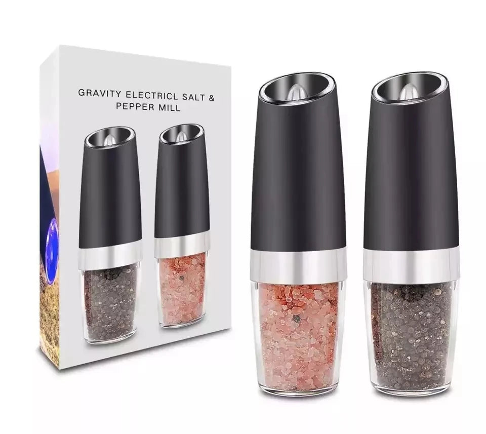 Electric Gravity Stainless Steel Salt and Pepper Grinder Set Spice Jar Rechargeable Black Pepper Mill with Blue Light and Sta