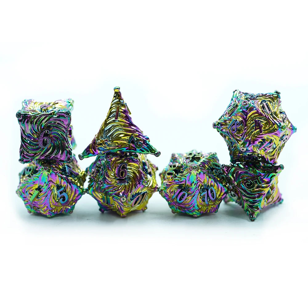 New Design Customized logo rainbow Metal Stripe Dice Sharp Metal Dice for DND RPG Dice