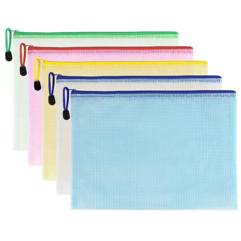 Mesh Zipper Pouch Document Bag Plastic Zip File Folders A4 Size File Folder Exam Paper Document Storage Bag School Supplies