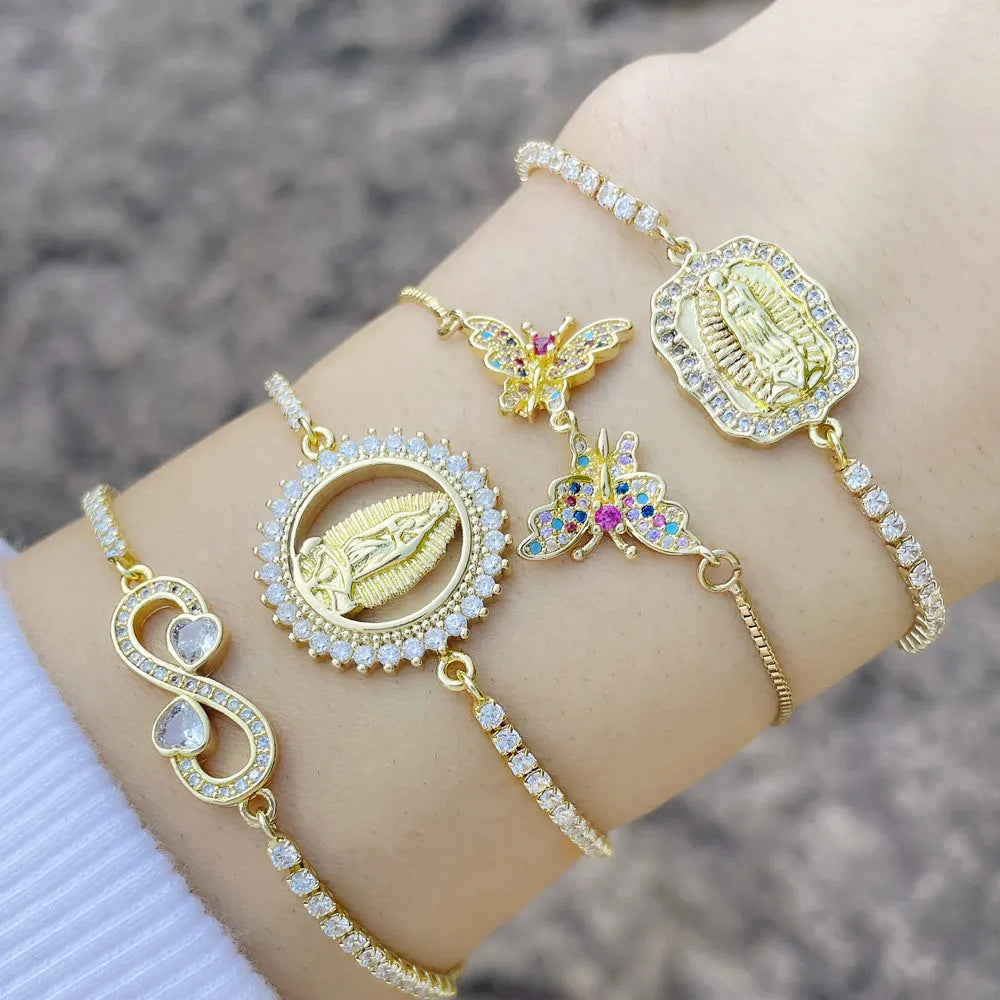 Wholesale Zircon Tennis Chain Bracelet Virgin Mary Bracelet 18K Gold Plated Butterfly Bracelet for Women