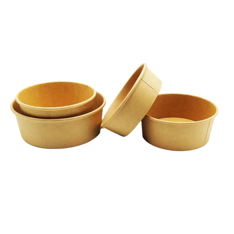 Eco-Friendly 38 oz Disposable Kraft Paper Salad Bowl With Plastic Lid Round Shape Biodegradable Parchment Material for Food U