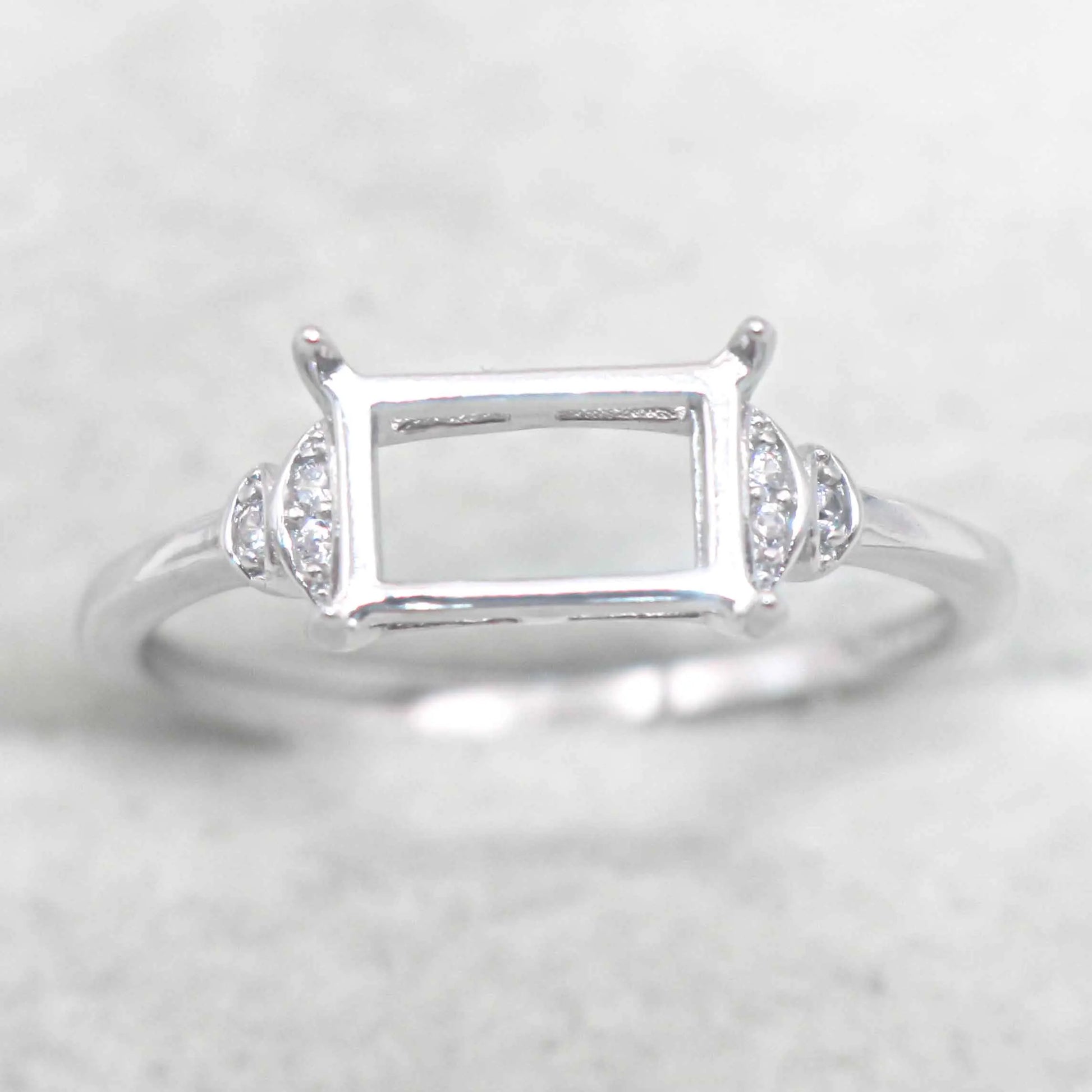 Sterling Silver 5*8mm Semi Mount Ring Square Shape Empty Frame Blank Claws Setting S925 Base Without Center Stone for Inlay D
