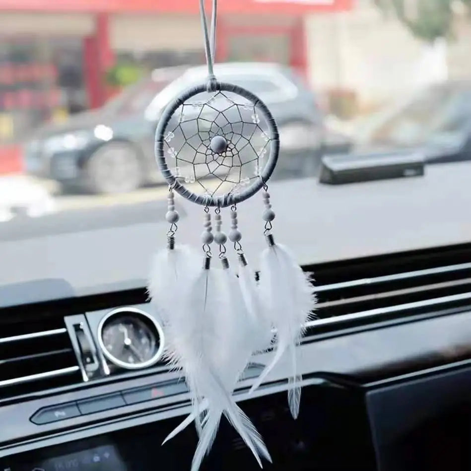 Home Dream Catcher Macrame Dream Catchers Grey Handmade Feather Dream Catcher Circular Net Ornament Craft Home Wall Decoratio