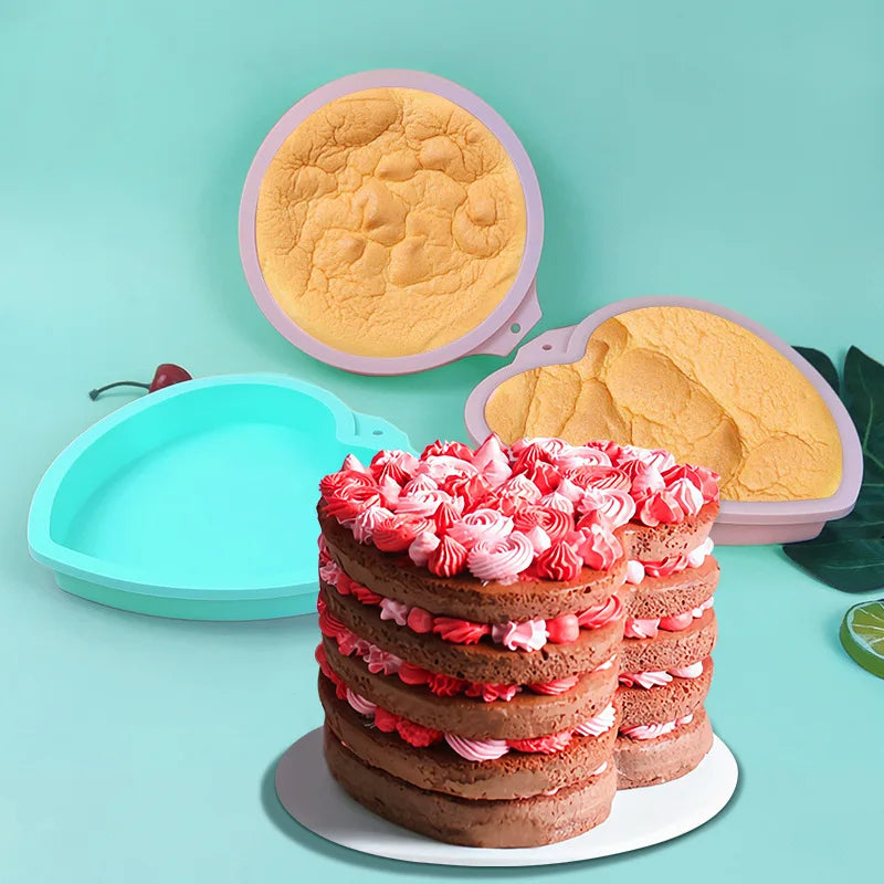 4/6/8 Inch Heart Silicone Eco-Friendly Odorless Butter Cake Molds Round Pan Layered Baking Mold Tools with Custom Logo Opp Ba