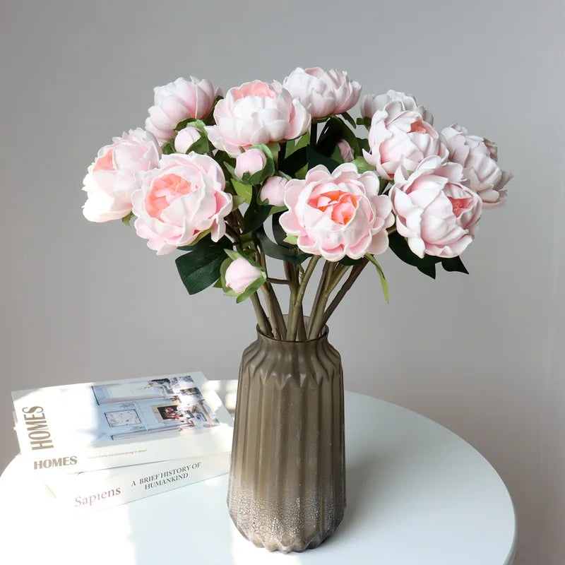 P-012 Wedding Decoration Artificial Flowers Peony Real Touch Rose Single Peony Silk Fabric Artificial Flower Bouquet Peony