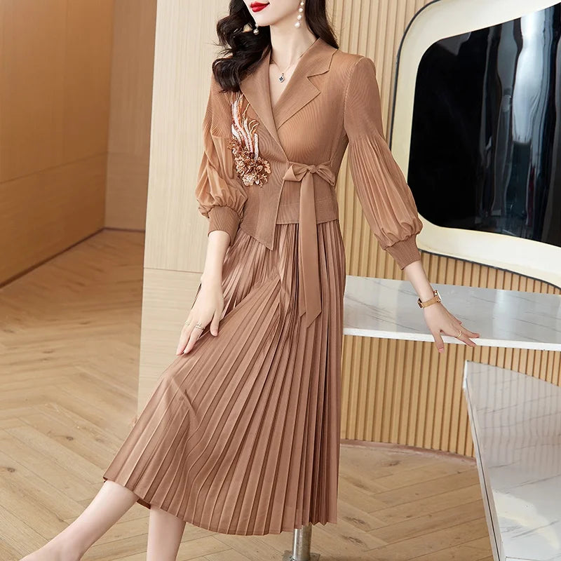 Spring and Autumn New Plus Size Dresses Fashionable Wrinkled Temperament Slim and Loose Wrinkled Dress Wholesale Women's