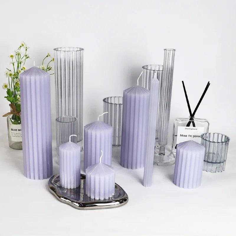 Large Acrylic Cylinder Rib Candle Molds Pillar Candle Mold Pointy Top Moulds Cake Tools for Candle Makinsiliconec Flexible 5p