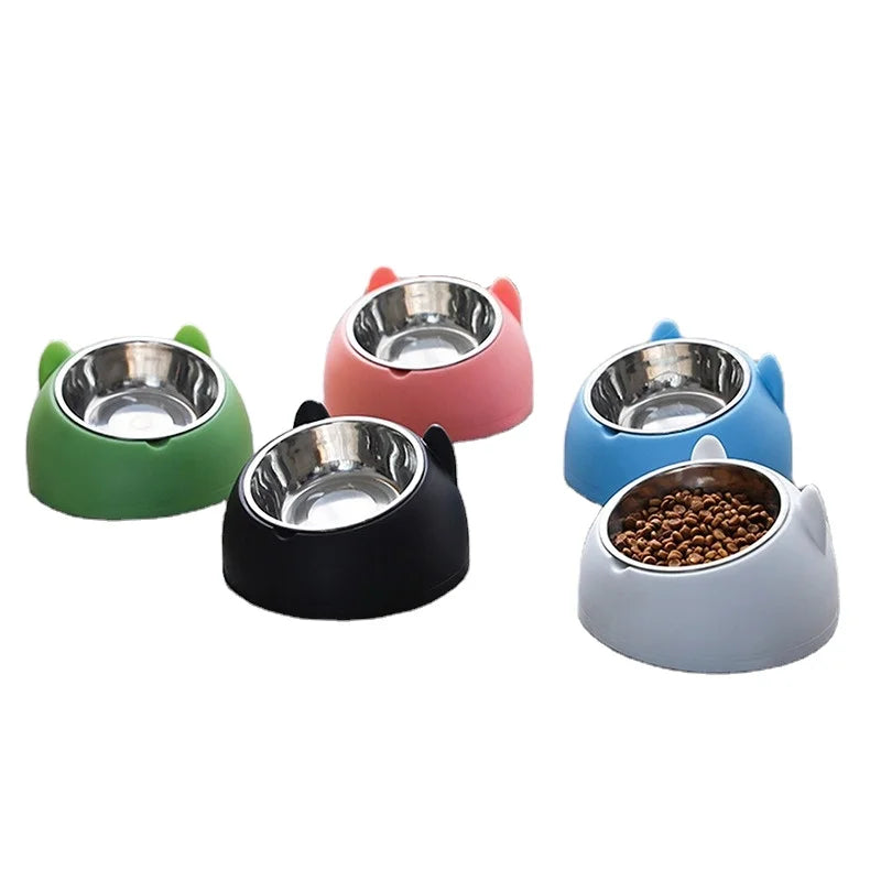 New Factory Hot Sale Stainless Steel Anti Overturning Double Bowl Pet Slow Feeder Bowl Cute Cat Dog Food Bowl