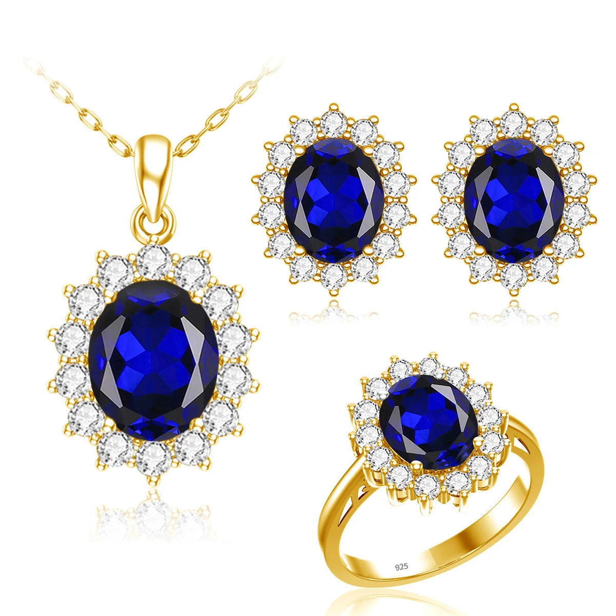 Shiny Sunflower Sapphire Pendant Earrings Ring 925 Silver Bride Women Gold Plated Jewelry Set Manufacture