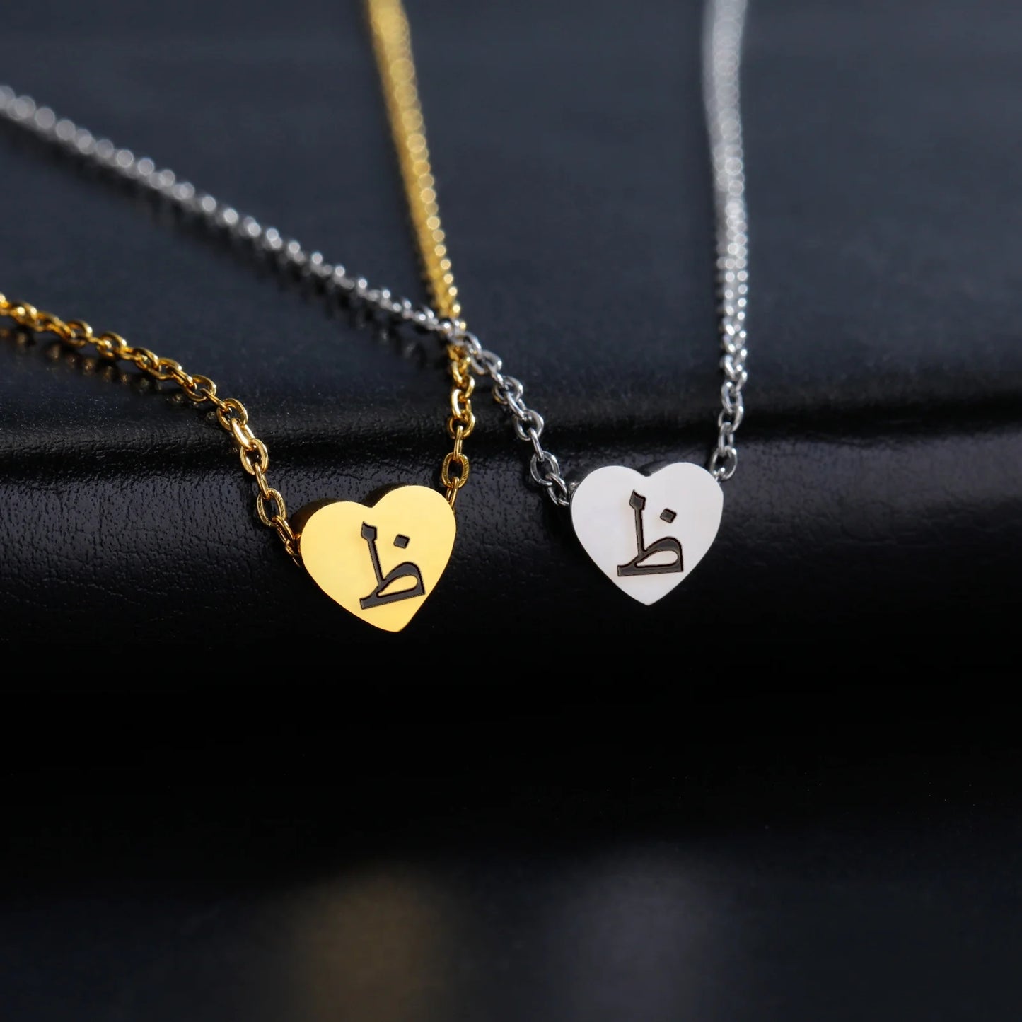 Arabic Letter Heart Pendant Necklace for Women Personalized Arab Islam Necklace Stainless Steel Jewelry