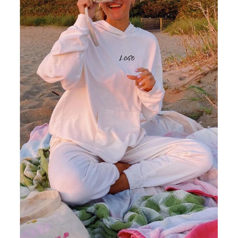 F240128 Custom Logo Oversize Sweatshirt Sweatpants Tracksuit Jogger Wear Suit Sweatsuit and Hoodie Sport Wear Set for Women