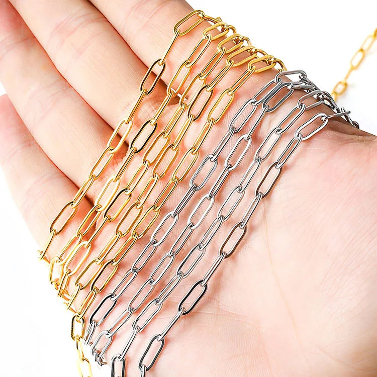 BCL1269  Hot Sale Jewelry Supplies Bulk Gold Plated Stainless Steel Flat Paperclip Paper Clip Chains for Jewelry Necklace Mak