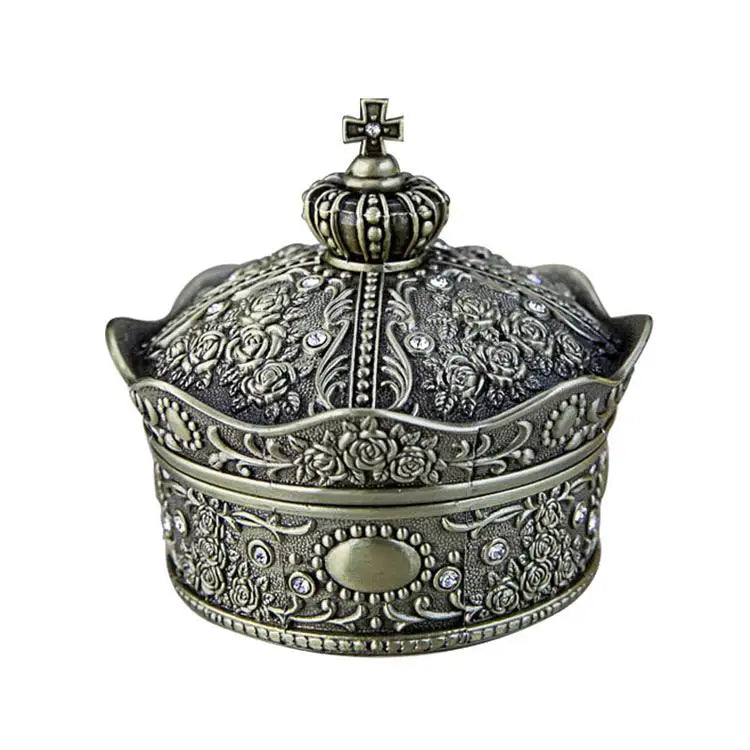 Zinc Alloy European Retro Crown Jewelry Box Creative and Exquisite Diamond Encrusted Rose Princess Gift Box Upscale Personali