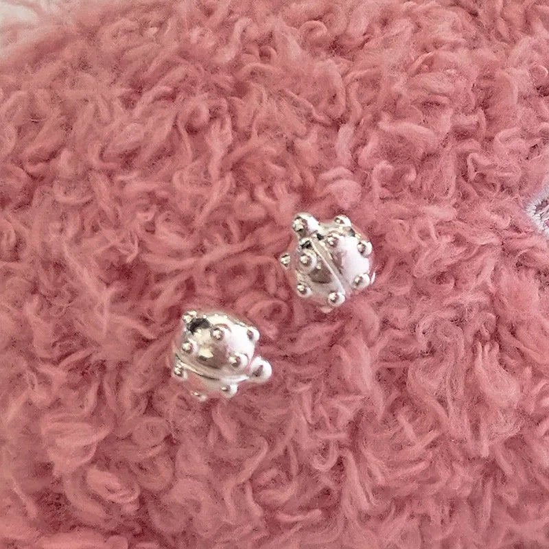 Korea Creative INS Fashion Pure 925 Sterling Silver Irregular Bubble Ladybug Shaped Stud Earrings for Women Girls