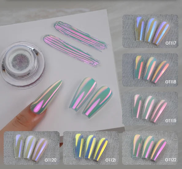 YOKEFELLOW GleamTap Aurora Nail Powder 6 Colors Set GT117-122 Color Effect Mermaid Chrome Powder for Nails Nail Art Glitter
