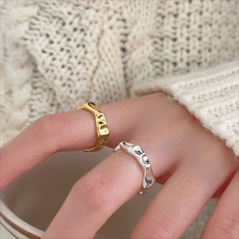 Fashion Geometric 100% 925 Sterling Silver Camber Concave Open Ring for Women Gifts 2024 New