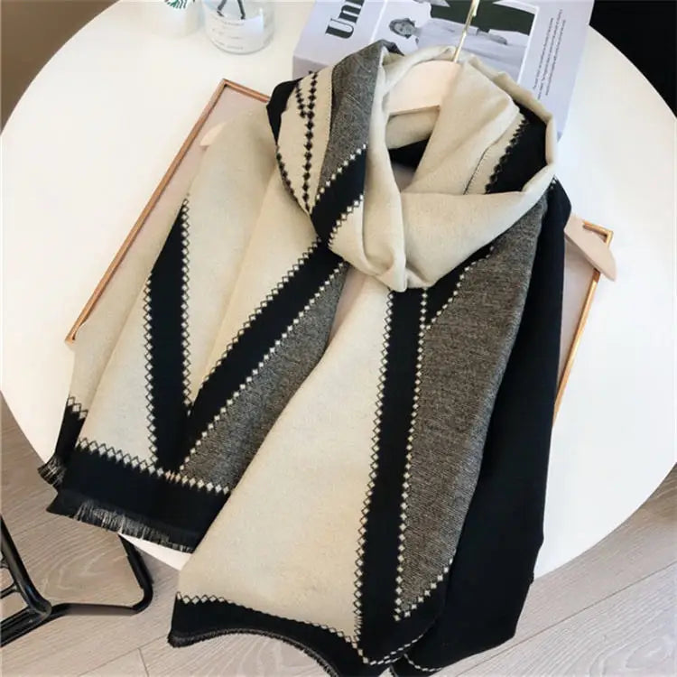 Hot Sale Luxury Winter Faux Cashmere  Women Warm Soft Scarf Shawl Jacquard Versatile Easy to Match Scarf