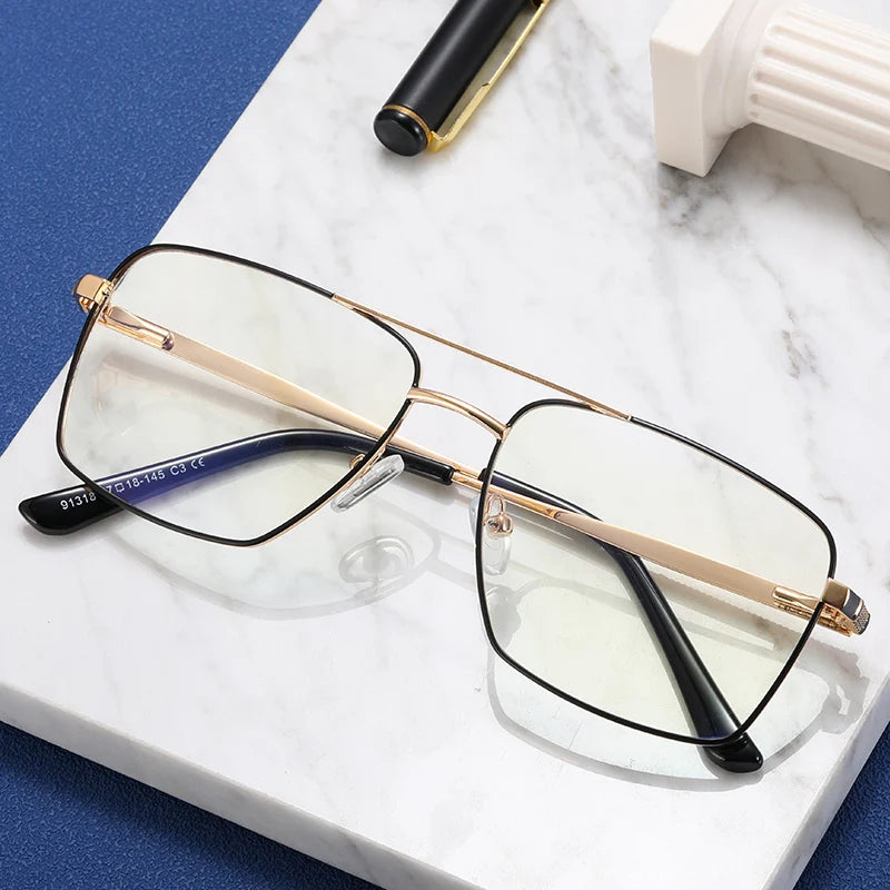 MS 91318 New Trend Metal Optical Glasses for Men Double Bridge Design with Blue Light Blocking Tempered Tint Eyeglass Frames