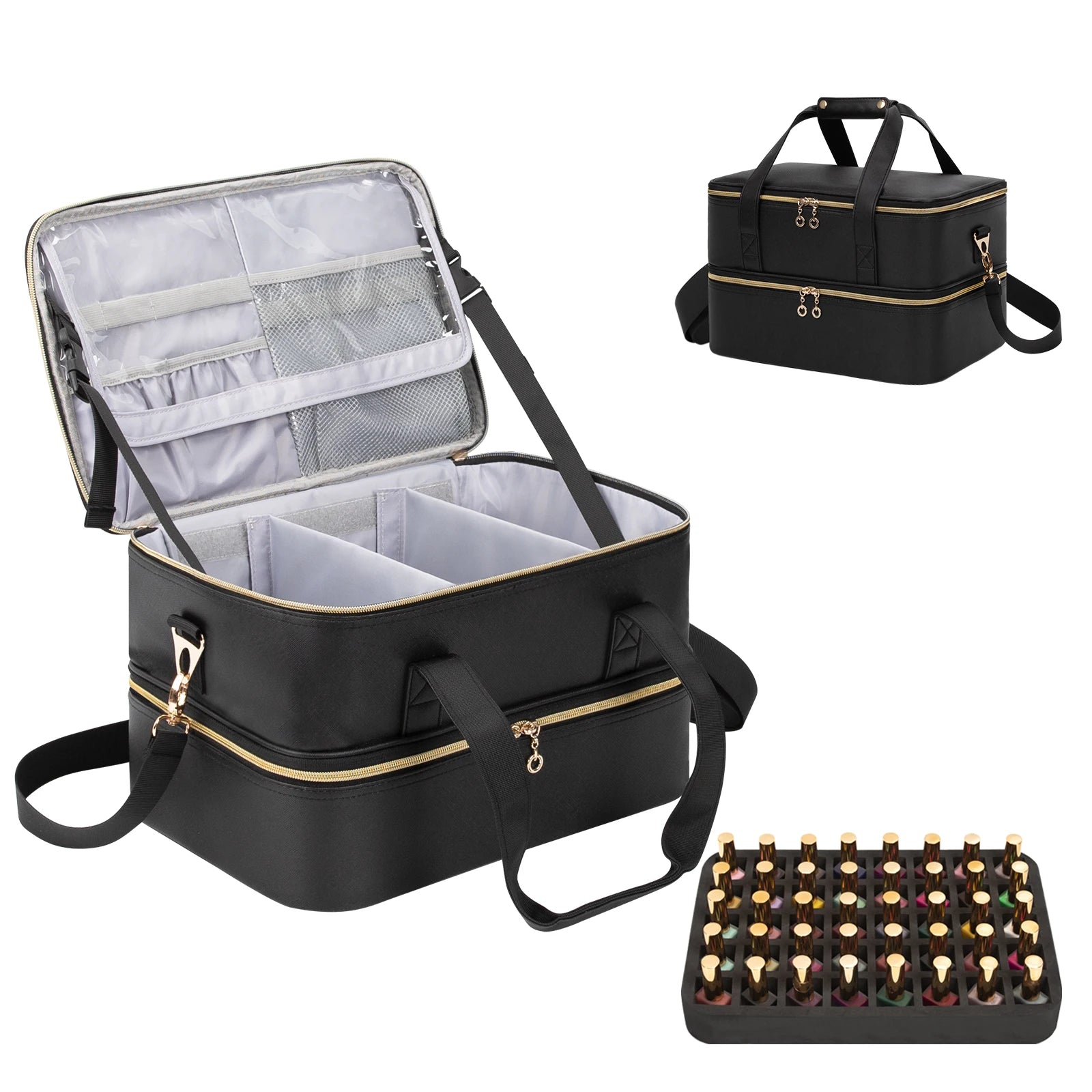 ReIaveI Leather Waterproof Nail Polish Bag Double-Layer Compartment Nail Storage Box Anti Falling Nail Lamp Storage Bag