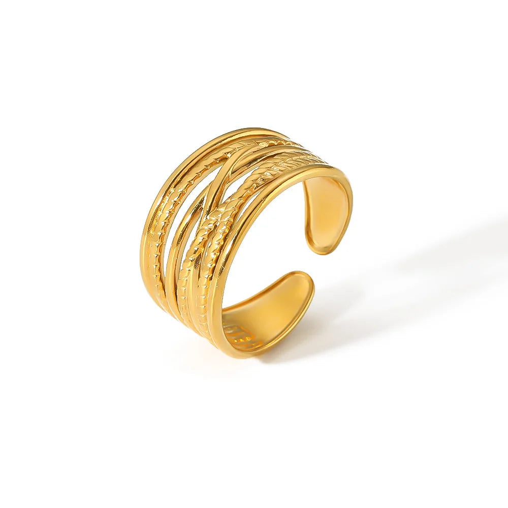 Wholesale C-Shape Open Ring for Women 18K Stainless Steel Multi-Layer Cross No Fade Fashion Ring for Girls