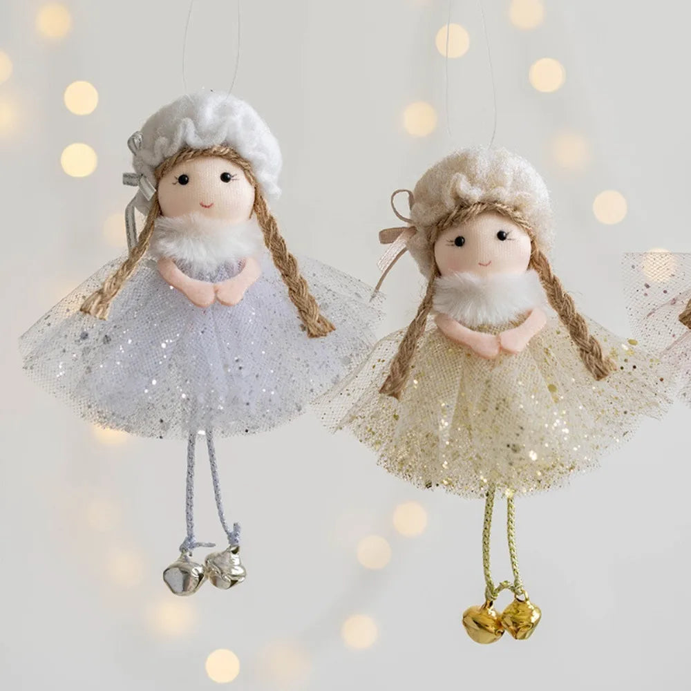 2024 Christmas Decoration Creative Mesh Sequin Hanging Feet Angel Girl Decoration Cute Doll Christmas Tree Pendant